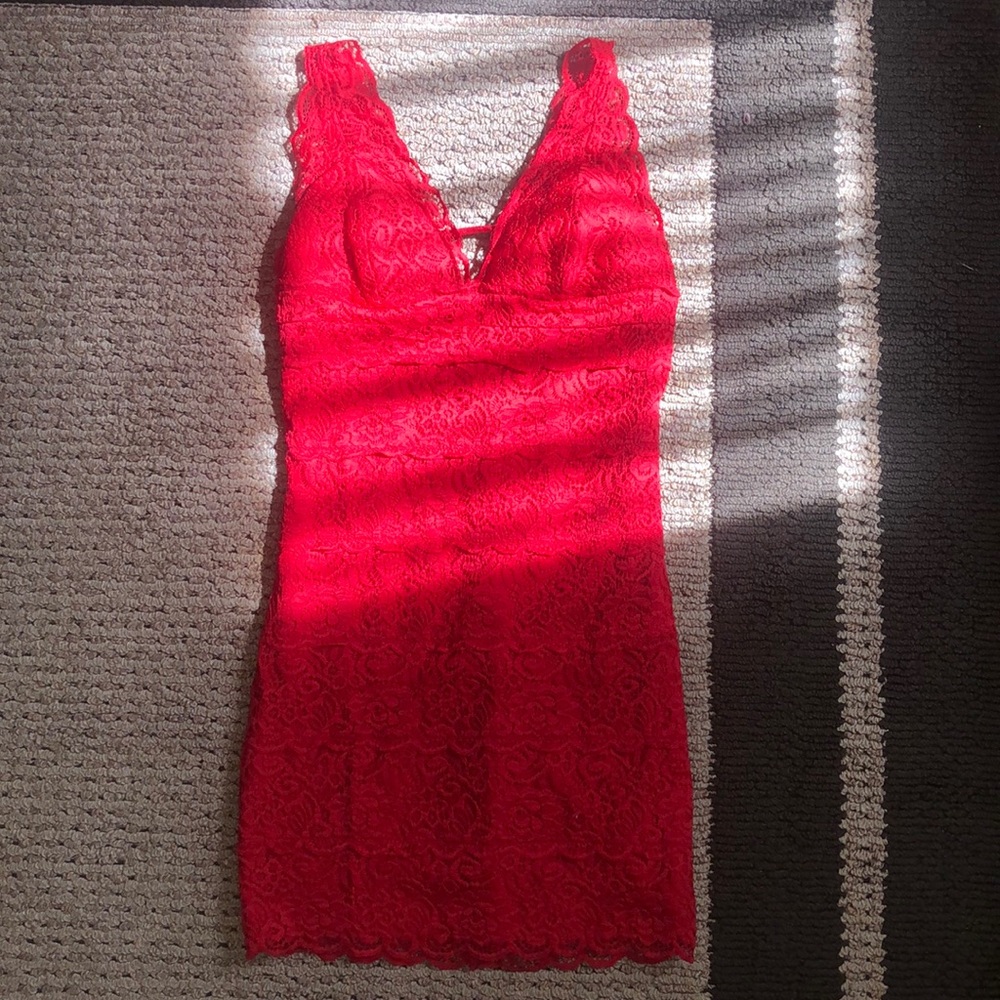COPY - COPY - Bebe Lace Mini Dress — Red